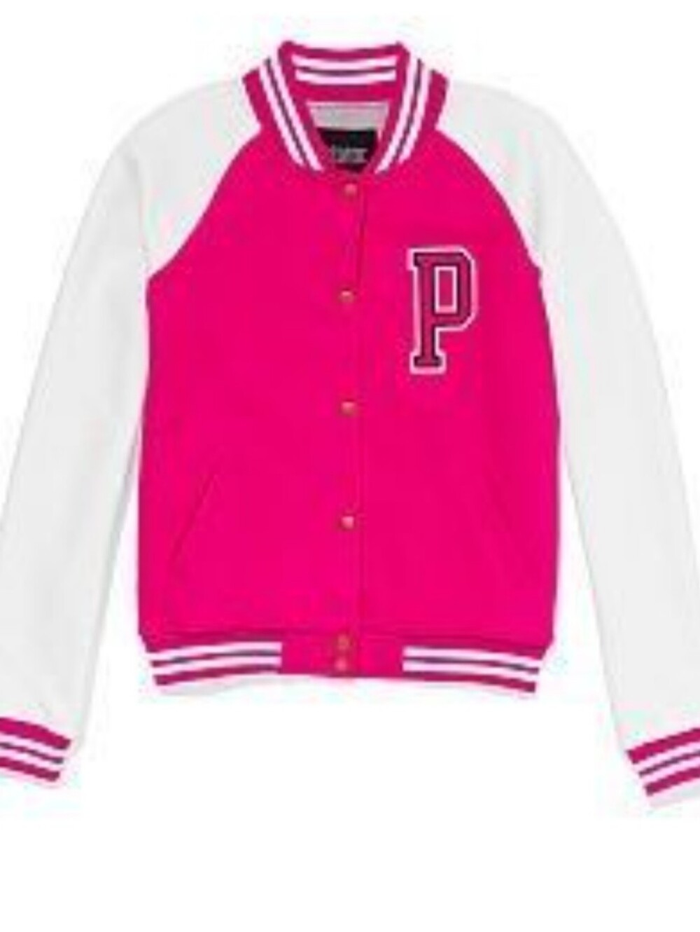 Victoria Secret Girls' Pink & White Varsity Jacket with P Patch Size Small